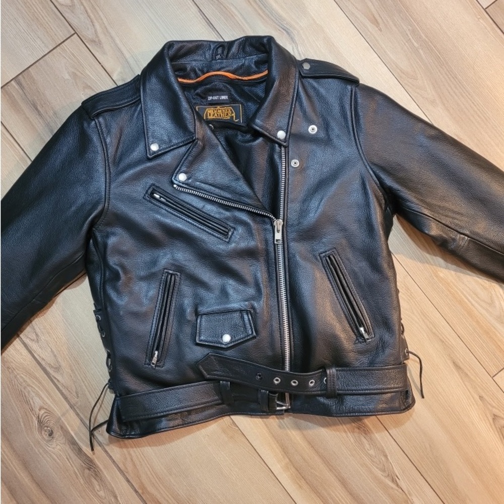 Genuine black leather motorcycle jacket 3XL